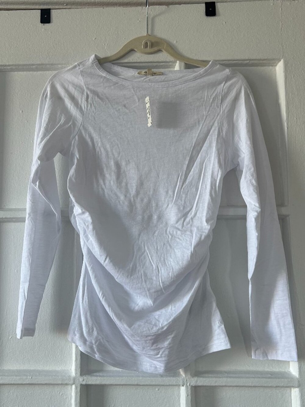 NWT Madewell Ruched Crewneck Long-Sleeve Tee -- White, XXS